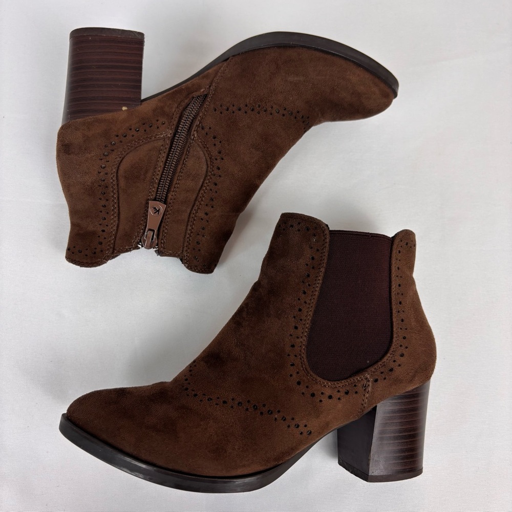 Kylie Crazy Suede Ankle Booties Casual Die Cut Heeled Boots Brown Size 36/5.5 - Picture 9 of 15